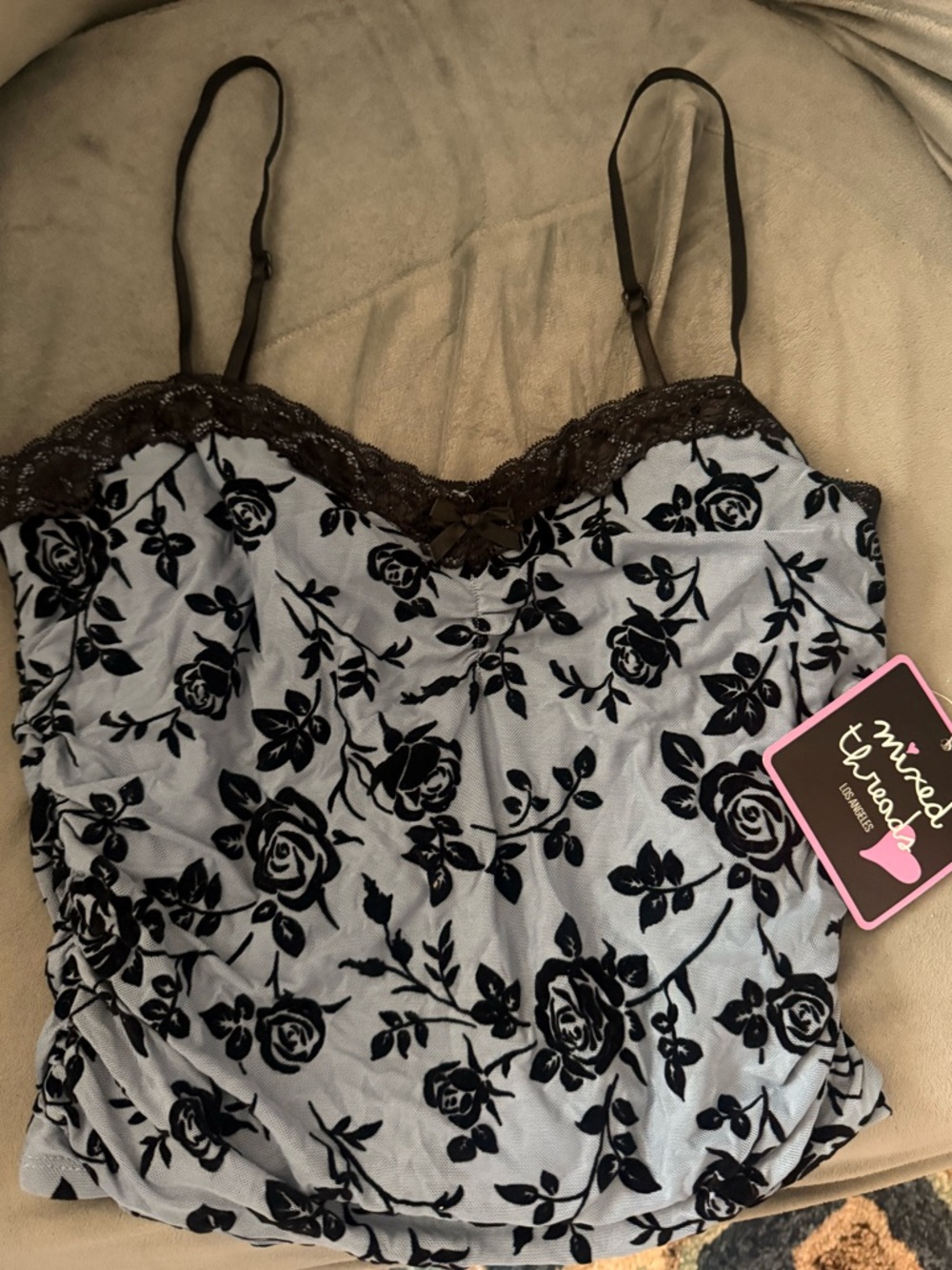 Black Floral Lace Trim Cami Tank NWT